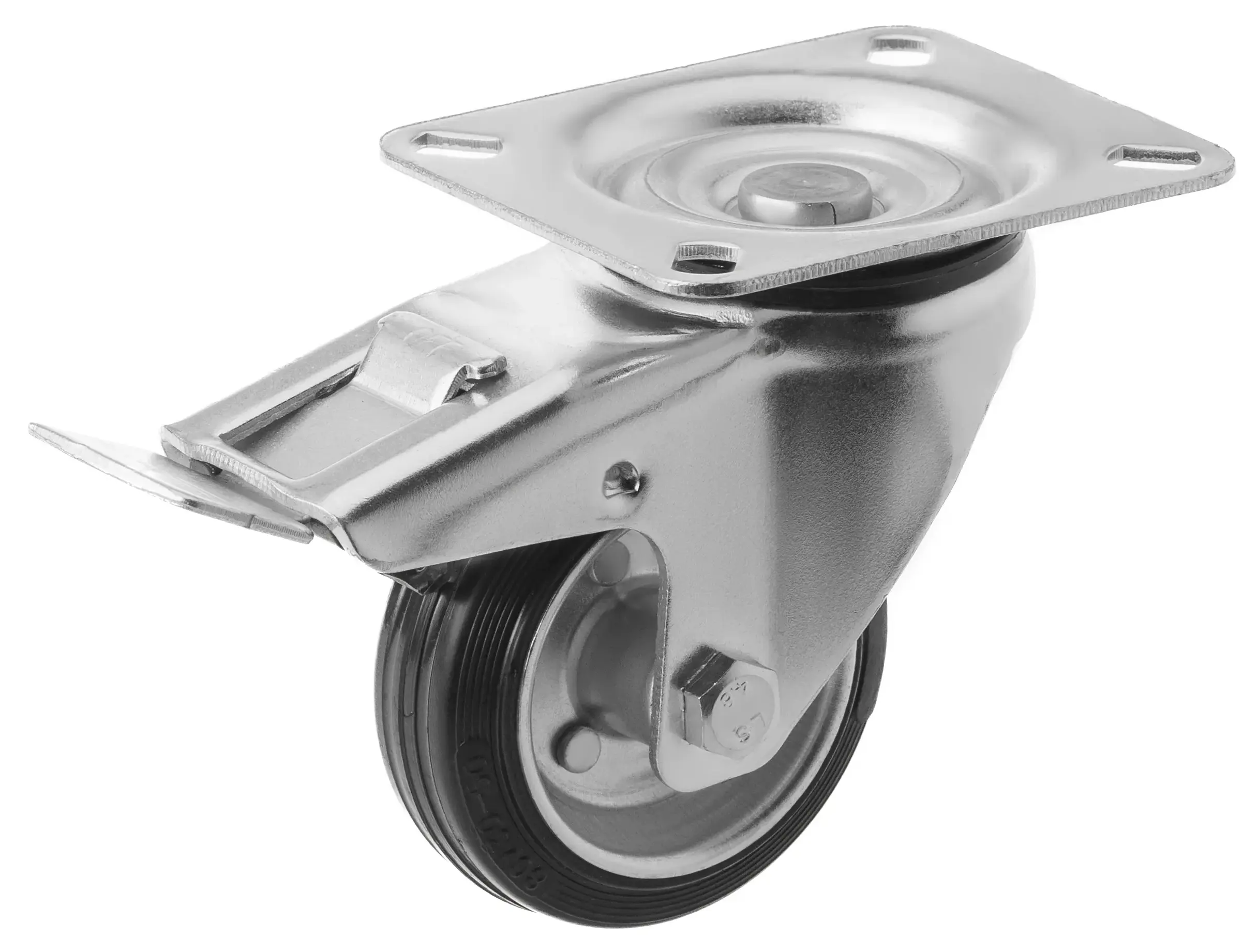 Колесо усиленное поворотное с тормозом SRCb 97 (80мм; 70 кг)