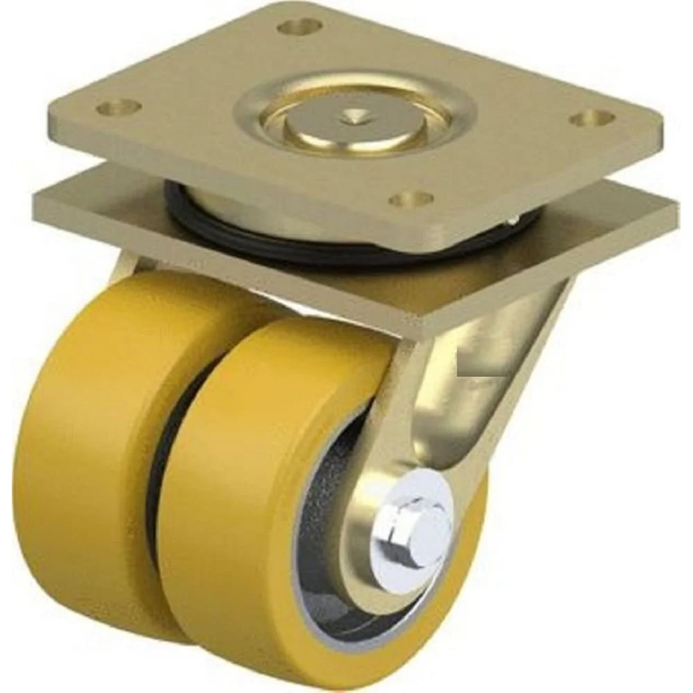 Большегрузное сдвоенное колесо КубаньЛитМаш тяжёлой серии с контактным полиуретановым слоем на стальной панели с поворотным узлом, основание коласа из чугуна LSD-GTH