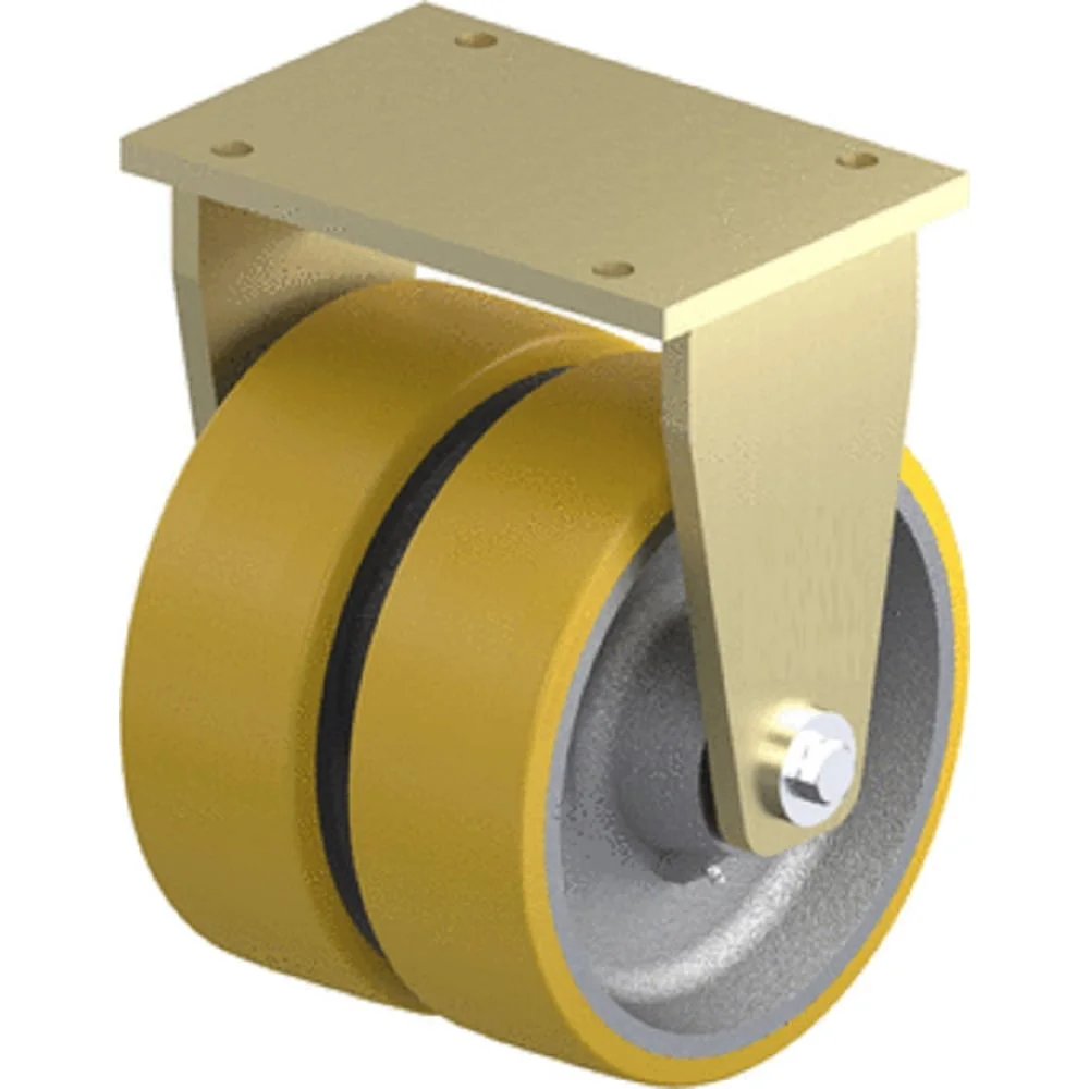 Большегрузное сдвоенное колесо КубаньЛитМаштяжёлой серии с контактным полиуретановым слоем с фиксированной стальной панелью, основание коласа из чугуна BSD-GTH