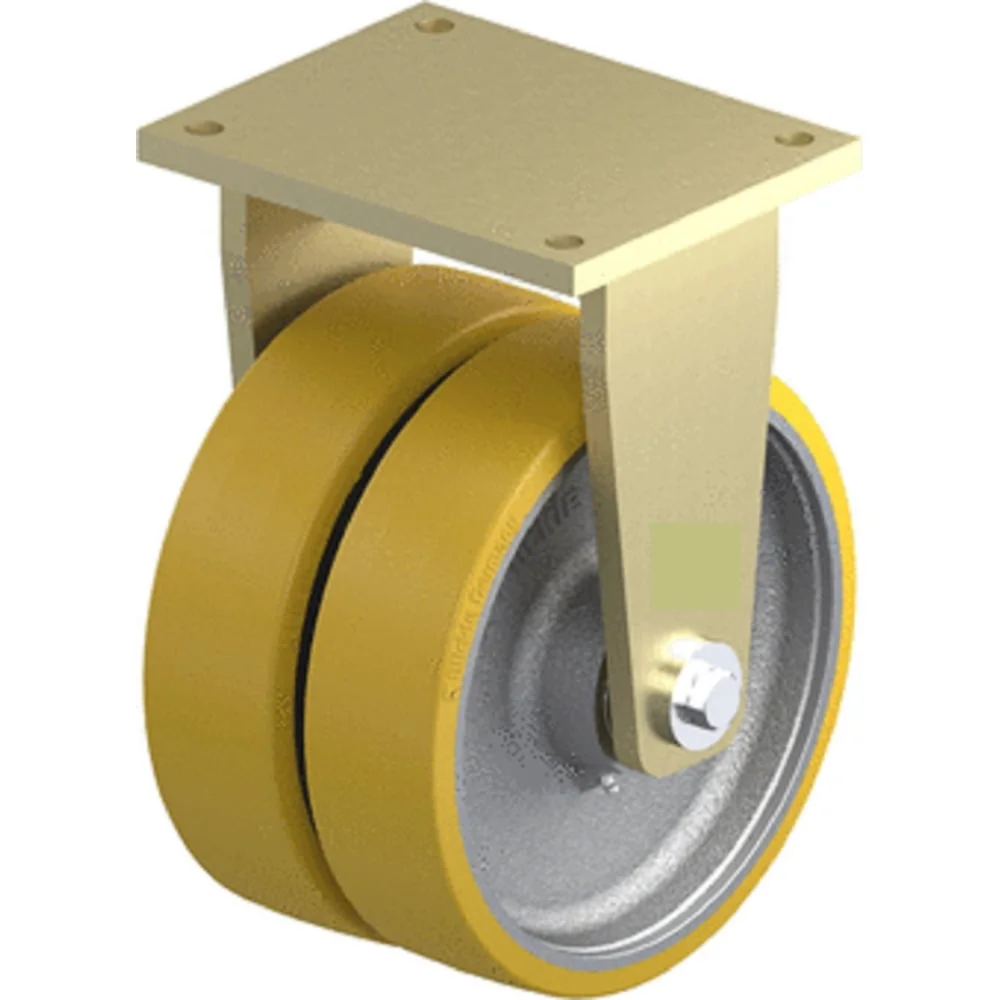 Большегрузное сдвоенное колесо КубаньЛитМаштяжёлой серии с контактным полиуретановым слоем с фиксированной стальной панелью, основание коласа из чугуна BSD-GTH