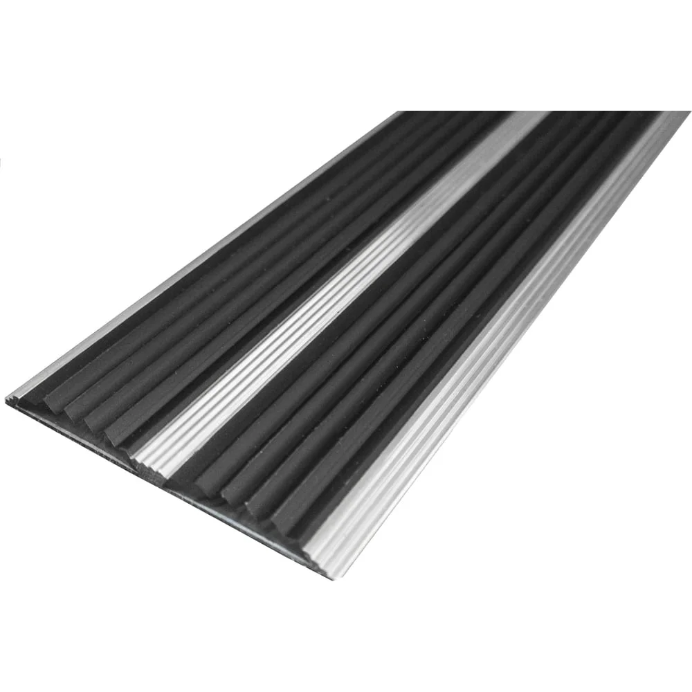 Двойная противоскользящая алюминиевая полоса ООО Элитпроф ECO 70 мм, с черной вставкой, 3 м АНСП 70 Ч 300 ECO