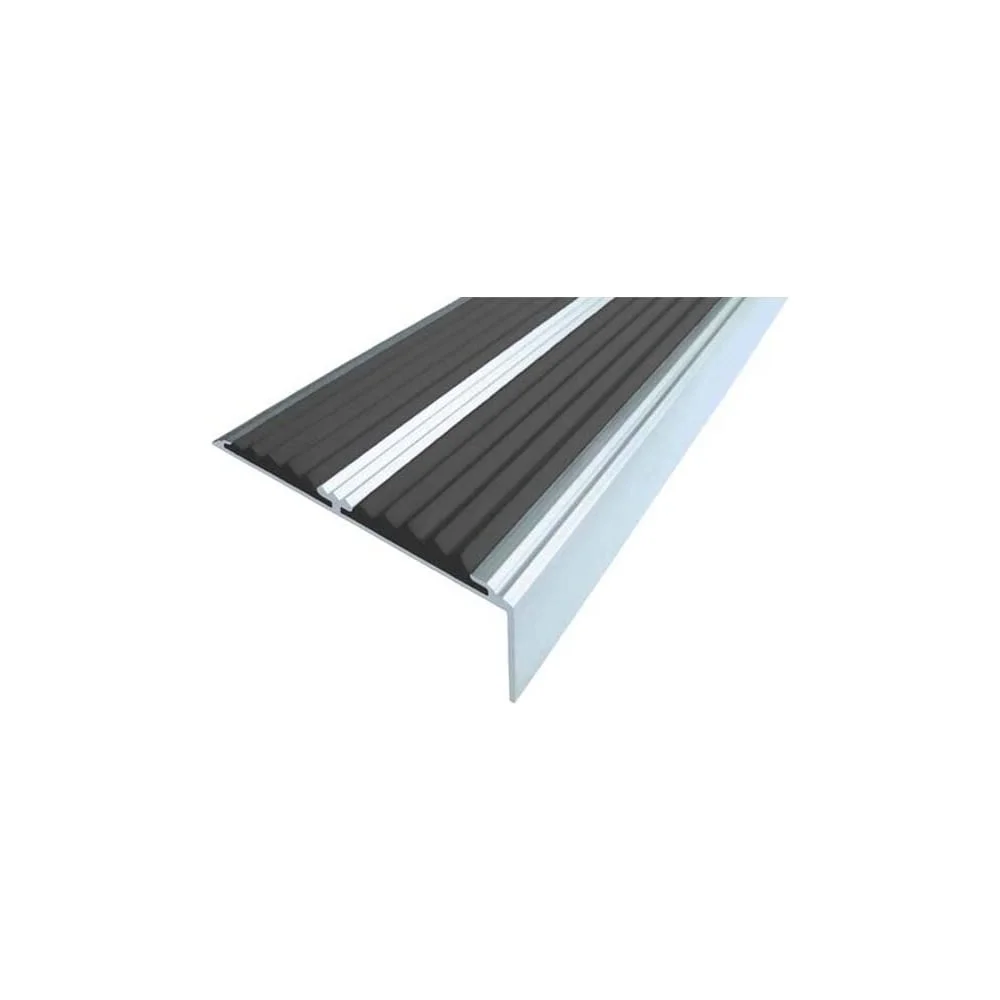 Двойной противоскользящий алюминиевый угол-порог ООО Элитпроф ECO 68x22,5 мм, с черной вставкой, 3 м АДУ 68x22,5 Ч 300