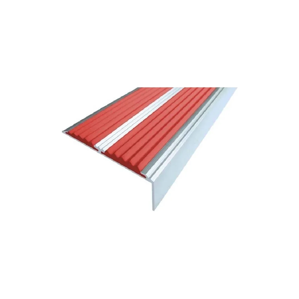Двойной противоскользящий алюминиевый угол-порог ООО Элитпроф ECO 68x22,5 мм, с красной вставкой, 2,7 м АДУ 68x22,5 К 270
