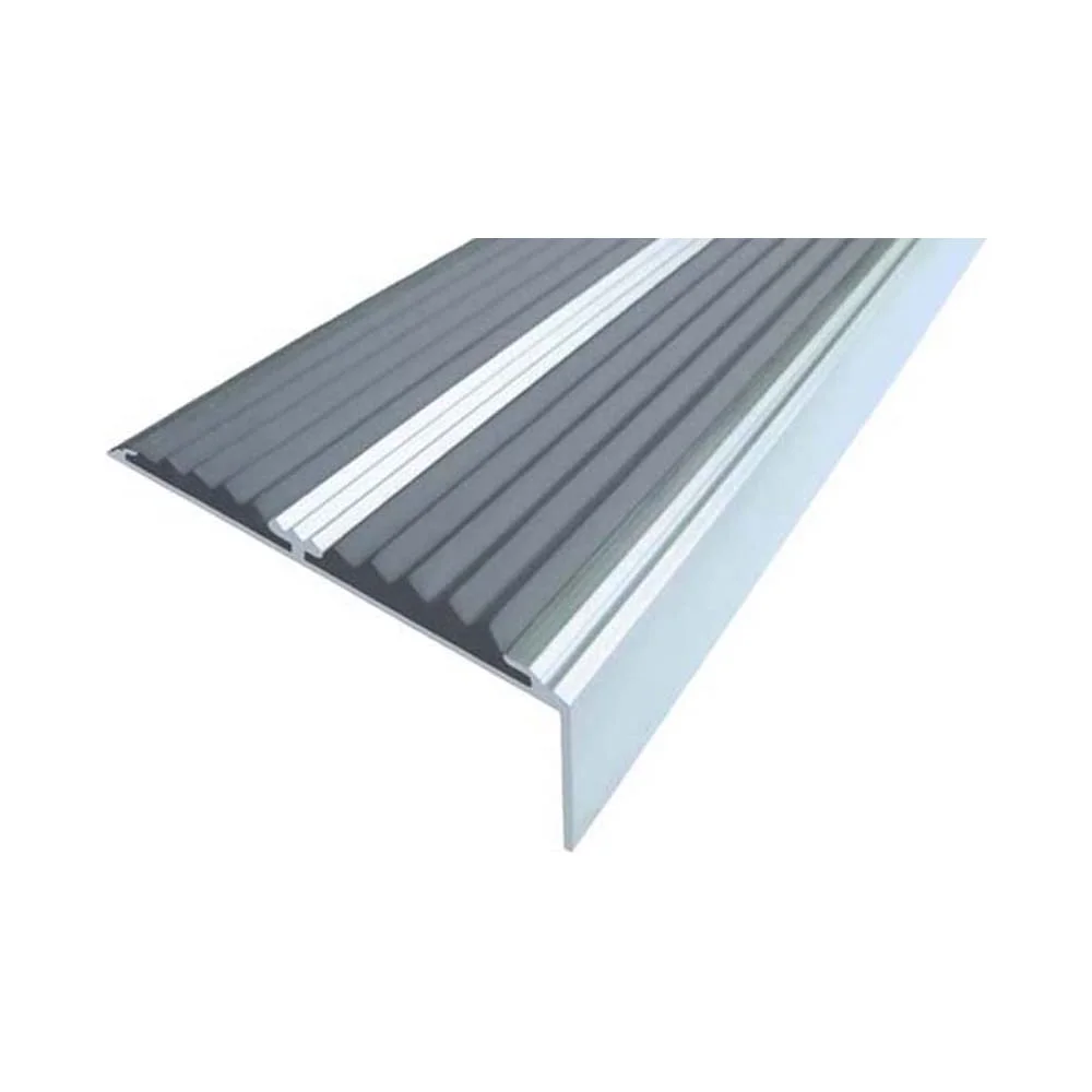 Двойной противоскользящий алюминиевый угол-порог ООО Элитпроф ECO 68x22,5 мм, с серой вставкой, 2,7 м АДУ 68x22,5 С 270