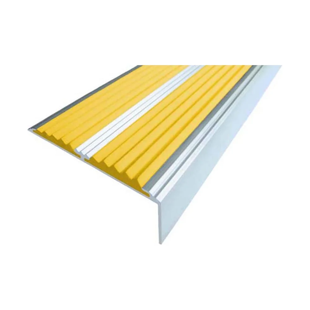 Двойной противоскользящий алюминиевый угол-порог ООО Элитпроф ECO 68x22,5 мм, с желтой вставкой, 2,7 м АДУ 68x22,5 Ж 270