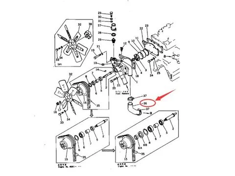 Вентилятор охлаждения Водяной насос Шланг 6131-62-6510 для Komatsu S4D105-3B S4D105-3C S4D105-3D S4D105-3K двигателя