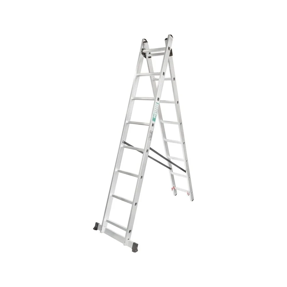 Комбинированная двухсекционная лестница Forcekraft FK-BL-E210 max нагрузка 150 кг, 2x10 ступенек, вес 8,3 кг 52853