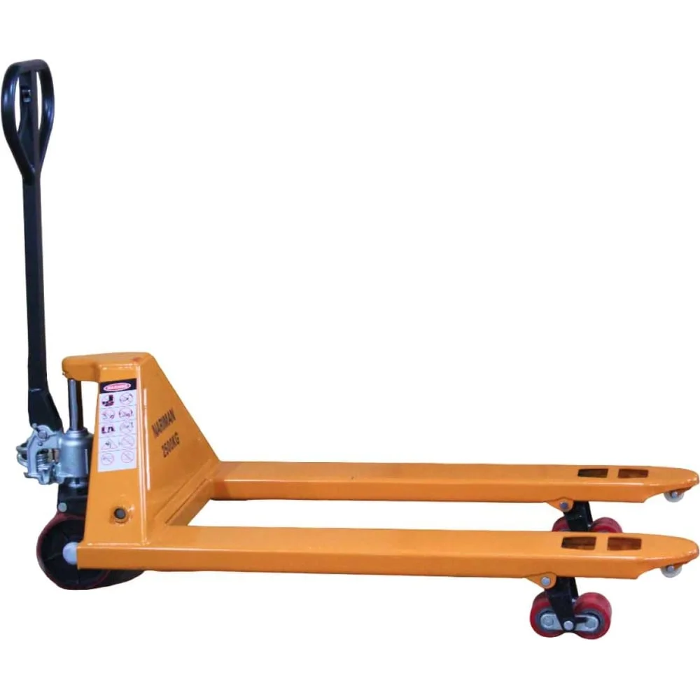 Ручная широковильная тележка для поддонов Nariman 685 мм, 2.5 т, 685x1150 мм, полиуретановые колеса